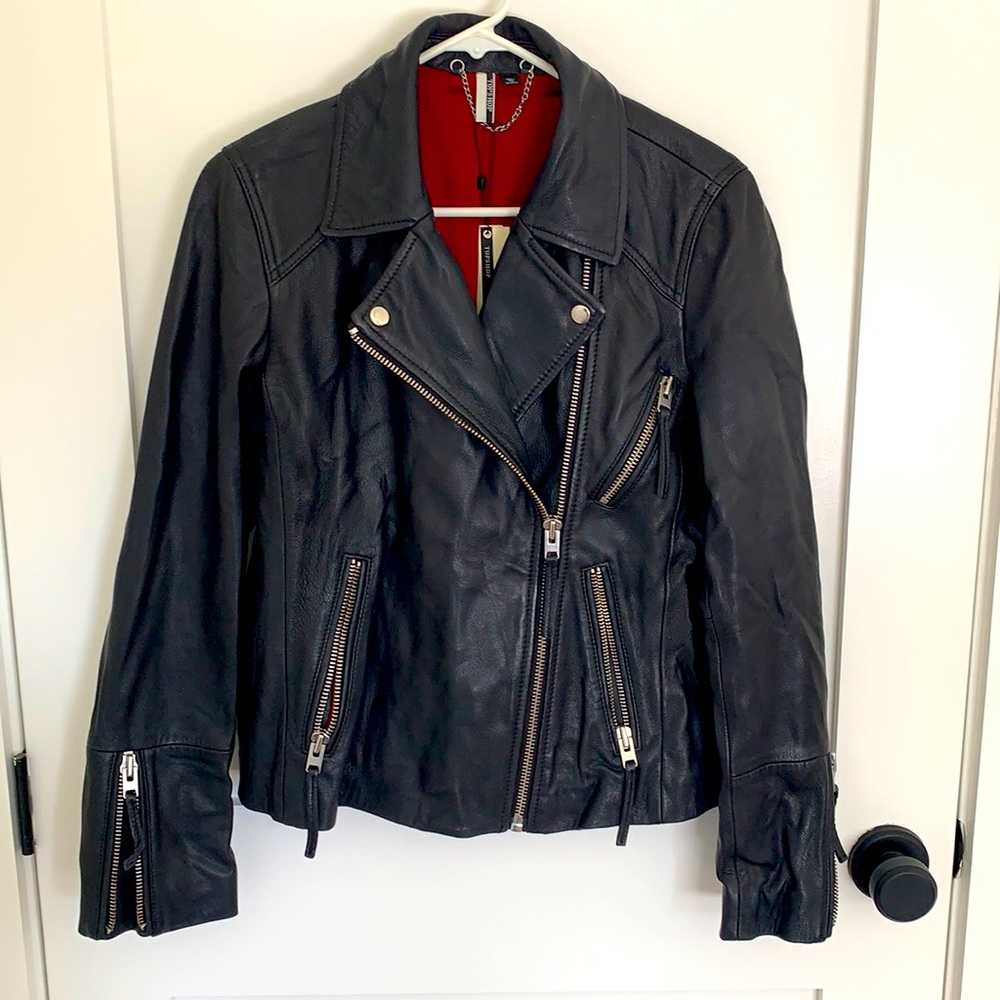 Top Shop black leather motorcycle jacket size 10